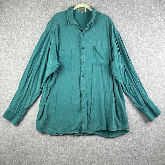 Tianello Shirt Mens XL Green Tencel Button Long Sleeve Pockets Relaxed Comfort* - Picture 1 of 13